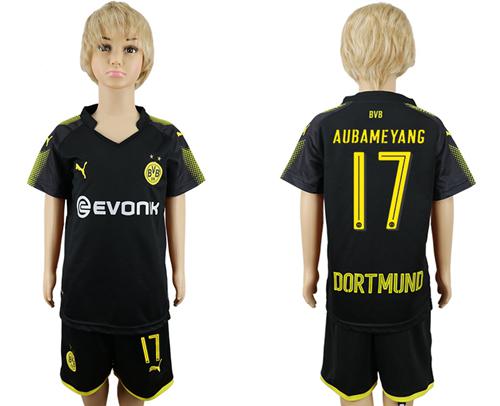 Dortmund #17 Aubameyang Away Kid Soccer Club Jersey - Click Image to Close